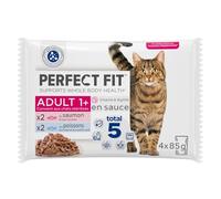 générique Pâtée Saumon en Sauce pour Chats Stérilisés, Saveur Poisson Gourmande (4 sachets fraîcheur) - Le Lot de 4