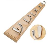 Générique Patères Portemanteaux Mural Bambou Acier Inoxydable Crochets, pour Chapeaux et Serviettes, pour Placard, Salle de Bain, Cuisine, Patère Murale Bois Moderne Naturel(6hooks*66cm)