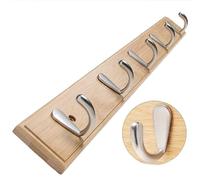 Générique Patères Portemanteaux Mural Bambou Acier Inoxydable Crochets, pour Chapeaux et Serviettes, pour Placard, Salle de Bain, Cuisine, Patère Murale Bois Moderne Naturel(5hooks*55cm)