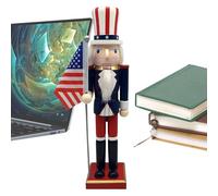 Générique Patriotic Nutcracker Figurines, 14.96 inches Statue with American Flag, Hand-Painted Wooden Figurine, Classic Soldier Model with Americana Style, Tabletop Decor for Home