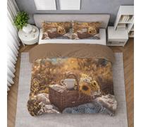 Générique Paysage Housse de Couette, Parure de Lit Linge de Lit en Brun Chaud Microfibre avec Taies, 220 X 240 cm, Panier Tournesol Champ, Souple, Entretien Facile, Fermeture Éclair, Respirante