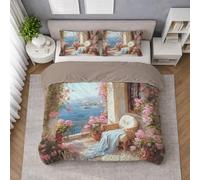 Générique Paysage Housse de Couette Pastel, Parure de Lit Balcon Océan Marine, Ensemble de Literie Style 220 X 240 cm, Tissu Doux, Respirant, Lavable et Facile à Vivre, avec Belle Finition