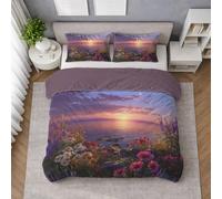 Générique Paysage Housse de Couette Vibrant, Parure de Lit Fleurs Coucher Soleil, Ensemble de Literie Style 180 X 220 cm, Tissu Doux, Respirant, Lavable et Facile à Vivre, avec Belle Finition