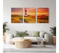 Générique Paysage Naturel Impressions sur Toile Île Phare Coucher De Soleil Décoration Murale du Salon pour Chambre Maison Bain, 50x70cmx3 Toile Decoration Murale, Kunstdrucke Sans Cadre