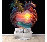 Générique Paysage Papier Peint panoramique intissé 300 × 256 cm Papier Peint XXL Palmiers De Sunset Island Poster Photo Mural Moderne Décoration Murale pour Salon Chambre á Coucherr Bureau Salle