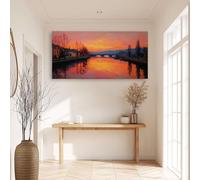 Générique Paysage Urbain Coucher De Soleil Et Lac Tableau Décoration Murale Salon - Impression sur Toile Encadrée Paysage pour Chambre, Bureau et Couloir, À Assembler Soi-même Murale 120 x 60 cm