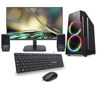 Générique PC Complet Ordinateur de Bureau Ecran 24 Pouces + Clavier & Souris + Haut-parleurs/Windows 11 Professionnel + Suite bureautique (3- Boitier RGB Noir, Ryzen 3 / 16GB / SSD 500GB)