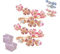 Générique Peach Blossom Ring, Pink Cherry Blossom Flower Branch Adjustable Open Ring, Rose Gold Floral Jewelry Gifts for Women