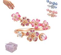 Générique Peach Blossom Ring, Pink Cherry Blossom Flower Branch Adjustable Open Ring, Rose Gold Floral Jewelry Gifts for Women