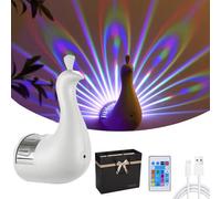 Générique Peacock Wall Light,Delightful Peacock Projection Desk Lamp With Remote Control,7 Color Ambient Peacock Projection Desk Lamp,Usb Charging Rainbow Peacock Led Wall Nightlight (White*1)