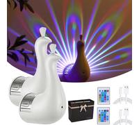 Générique Peacock Wall Light,Delightful Peacock Projection Desk Lamp With Remote Control,7 Color Ambient Peacock Projection Desk Lamp,Usb Charging Rainbow Peacock Led Wall Nightlight (White*2)