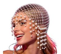 Générique Pearl Flapper Hat, Tassel Head Chain Headwear, Elegant 18.9-20.47 inch Adjustable Party Cap, Faux Pearl Draped Hair Accessory, Vintage Glam Design Style, Formal Wear for Wedding Event Use