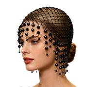 Générique Pearl Flapper Hat, Tassel Head Chain Headwear, Elegant 18.9-20.47 inch Adjustable Party Cap, Faux Pearl Draped Hair Accessory, Vintage Glam Design Style, Formal Wear for Wedding Event Use
