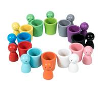Générique Peg Dolls with Cups - Wooden Color-Sorting Cups, Educational Color Classification Goblets, 12Pcs Peg Dolls in Toys, Sensory Stacking Mugs Games for Children to Identify Match Hue