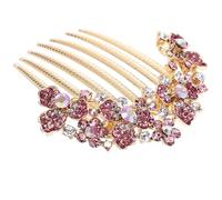 Générique Peigne à Cheveux de Mariée Orné de Strass Métal Couleur Rose Accessoire Mariage Élégant Insert pour Chignon Accessoire Cheveux pour Femme Décor Floral Délicat
