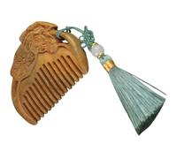 Générique Peigne à Cheveux en Bois de Santal Vert Gravé avec Pompon, Brosse Démêlante Compacte pour Cheveux Secs et Humides, Massage Cuir Chevelu, Outil Portable pour Voyage et Usage