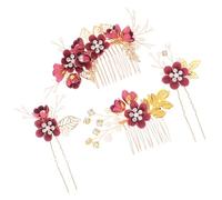 Générique Peigne à Cheveux Fleuri Rouge Vif et Épingles pour Coiffure de Mariée Ensemble 4 Pièces pour Cérémonie et Fête