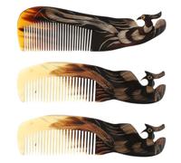 Générique Peigne de Massage du Cuir Chevelu 3pcs en Corne de Bœuf Naturelle Facile à Tenir, Anti-statique Poignée Confortable Couleur Aléatoire Accessoires pour Cheveux