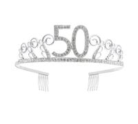 Générique Peigne Tiare Argentée pour Fête D'anniversaire 50 Ans à Cristaux Peigne Ondulé en Alliage et Cristal, Anti-rouille et Anti-allergique pour Femme