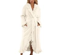 Générique Peignoir Blanc Femme Peignoir Bride Pyjama Chaud Et Doux Femme Robe De Chambre Hiver Bain Eponge Chaude Long Léger Polaire Microfibre Coton Capuche Nid Dabeille Sortie Personnalisé,S