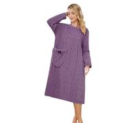 Générique Peignoir Chaud Femme Polaire,Peignoir Long en Polaire Corail Unie avec Poches Design Tricoté Et Col Rond pour Un Confort Et Une Chaleur Optimaux à La Maison (Purple L)