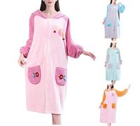 Générique Peignoir de Bain Polaire à Capuche Femme Chaud Pull Hiver Plaid Robe de Chambre Femme Manche Longue Sweatshirt Doux Pullover Hoodie Chaude avec Poche pour Une Soirée Télé