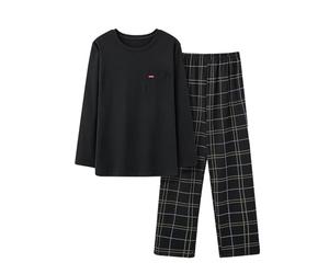 Générique Peignoir Homme - Pyjama long en soie T-Shirt et Pantalon de Pyjama âche Décontracté Confortable Long Col Ronde Deux pièces Avec boutonnière Vêtements de Détente