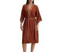 Générique Peignoir Kimono en Satin pour Femme,Robe Kimono en Soie À Col V et Imprimé Ethnique,Cardigan Long et Sexy en Soie pour Pyjama de Mariage ou Soirée Entre Filles,Couleur Terre Cuite,Taille M