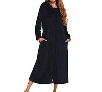 Générique Peignoir Long en Flanelle Femme avec Capuche Robe Chambre Polaire Zippée Robe de Bain en Polaire Serviette Doux Poncho Vêtements de Salon et de Nuit en Peluche Peignoirs de Bain avec Poches
