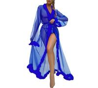Générique Peignoir long transparent pour femme Dentelle, Robe de Nuit Transparente, Cache-Maillot de Bain，tenue de mariée élégante (FR/ES, Alpha/lettres, M, Taille normale, Taille normale, Blue)