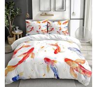 Générique Peinture À L'Aquarelle Poisson 3D Imprimé Housse de Couette Parure de Lit 1 Personnes 90 x 190 cm, Blanc Microfibre Ensemble de Literie avec Housses de Couettes Taies d'oreillers
