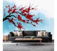 Générique Peinture À L'Encre Fleurs Fraîches Papier Peint Panoramique, Papier Peint Intissé Bleu - Poster Geant Mural Personnalisé 200 x 140 cm pour Salon Chambre Chambre D'Enfants Décoration Murale