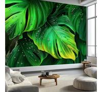 Générique Peinture À L'Huile Feuilles Palmier Gouttes Rosée Papier Peint Vert Photo Peintures Murales, Salon Tv Canapé Thème Hôtel De Luxe Couloir Fond Mur Peinture Décor À La Maison 250 x 175 cm