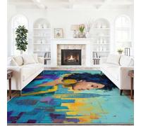Générique Peinture À l'huile Moderne Tapis à Motif Bleu Vert | pour coucher cuisine à coucher tapis antidérapant pour Portrait Élégant New York120 x 180 cm