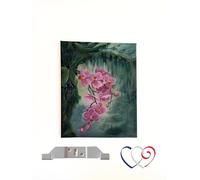 Générique Peinture à l'Huile Originale sur Toile, Orchidées Rose dans la Forêt Tropicale, Art Mural Contemporain, Tableau Signé, 50x40 cm