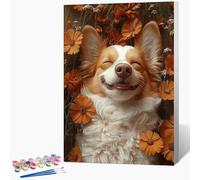 Générique Peinture Numero Enfant Corgi Peinture par Numero Fleur Paint by Numbers, Loisir Creatif Adulte DIY Kit Creatif Adulte Couleur Canevas Painting, Cadeau Femme Sans Cadre 50x80cm 5-Q848