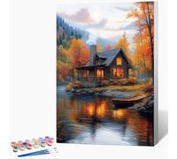 Générique Peinture par Numero Adulte Lac Peinture Numero Villa Activite Manuelle Adulte Painting by Numbers, Kit de Bricolage par Débutants Avec Pinceaux, Decoration Maison Sans Cadre 50x80cm R-AS83