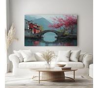 Générique Peinture Sur Toile Arbres Fleuris Ville Affiches Impressions Style Traditionnel Chinois Mur Art Photos pour Salons Chambres Cuisines Tableaux Décoratif 140 x 70 cm (L x l) Sans Cadre