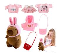 Générique Peluche Capybara,Capybara en Peluche,7X Peluches Mignonnes | Adorable Jouet de 9 Pouces, Comprend 1 Chapeau de Lapin, 4 Tissus, 2 Sacs, Cadeau pour Les âges