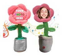Générique Peluche Tournesol Personnalisée Qui Danse et Chante avec Photo, Décoration de Pot de Fleurs en Peluche Douce pour Cadeaux d'anniversaire Enfants (Pink)
