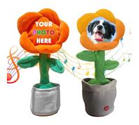 Générique Peluche Tournesol Personnalisée Qui Danse et Chante avec Photo, Décoration de Pot de Fleurs en Peluche Douce pour Cadeaux d'anniversaire Enfants (Saffron)