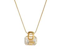 Générique Pendentif carré carré en zircons en or 304 pour femmes collier électro en chaîne