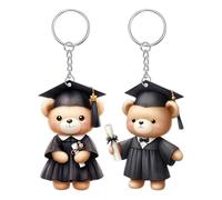 Générique Pendentif Commémoratif de Diplôme, Ours En Peluche De Mémoire De Graduation En Acrylique 2D 2 Pièces, Décoratif Mignon Porte-clés Souvenir Sac Femme Voiture Rétroviseur