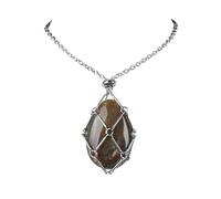 Générique Pendentif en forme de larme d'agate fabriqué à la main, breloque en pierre enveloppée d'un filet métallique for la fabrication de bijoux de collier à faire soi-même(Indian Agate)
