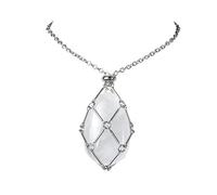 Générique Pendentif en forme de larme d'agate fabriqué à la main, breloque en pierre enveloppée d'un filet métallique for la fabrication de bijoux de collier à faire soi-même(Clear Quartz)
