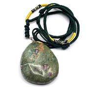 Générique Pendentif en Rubis sur Zoisite, Pierre Naturelle avec Cordon Noir et Jaune, Collier Artisanal