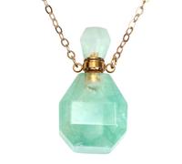 Générique Pendentif Flacon de Parfum en Fluorite Naturelle Vert Récipient à Parfum pour Huiles Essentielles avec Chaîne Métal Bijou Décoratif Suspendu Accessoire de Collier Élégant pour