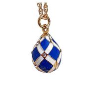 Générique Pendentif Oeuf Style Fabergé Bleu et Blanc avec Cristaux et chaîne Plaqué Or
