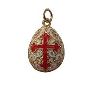 Générique Pendentif Oeuf Style Fabergé Croix Orthodoxe et Armoiries de la Russie avec Saint Georges et chaîne