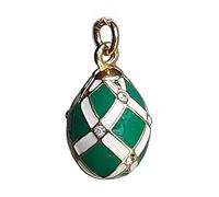 Générique Pendentif Oeuf Style Fabergé Vert et Blanc avec Cristaux et chaîne Plaqué Or